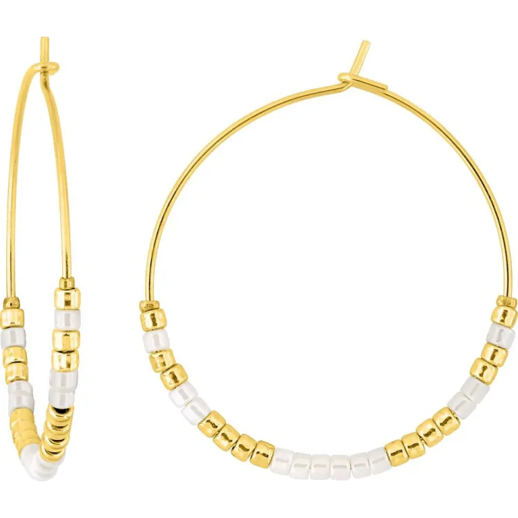 Boucles d'oreilles créoles verre blanc – Acier doré | Bijouly