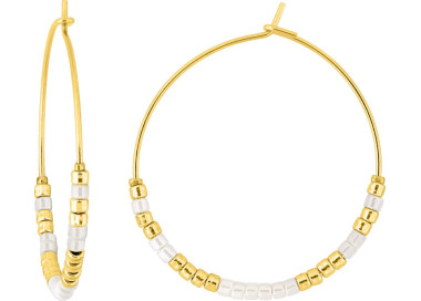 Boucles d'oreilles créoles verre blanc – Acier doré | Bijouly
