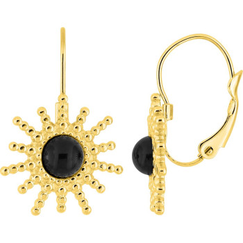 Boucles d'oreilles dormeuses agate noire – Acier doré | Bijouly