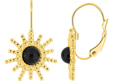Boucles d'oreilles dormeuses agate noire – Acier doré | Bijouly