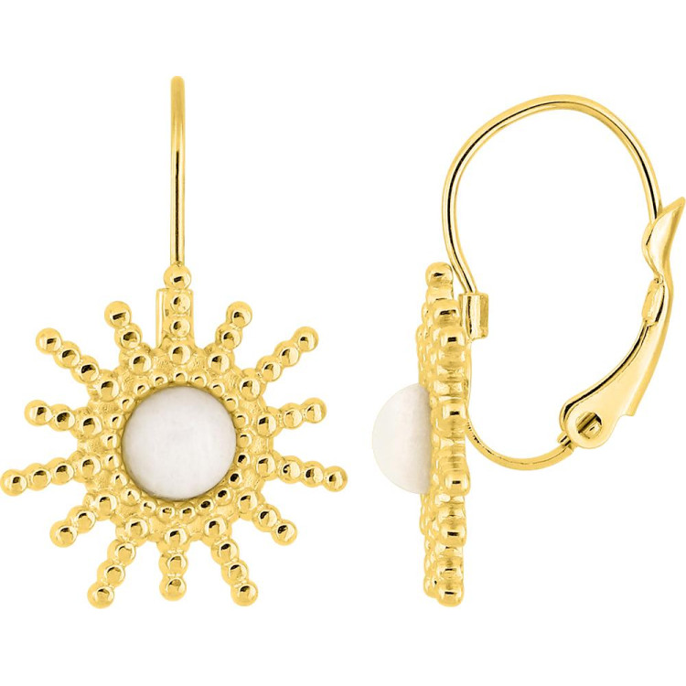 Boucles d'oreilles dormeuses agate blanche – Acier doré | Bijouly