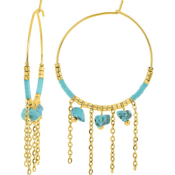 Boucles d'oreilles créoles turquoise et verre – Acier doré | Bijouly