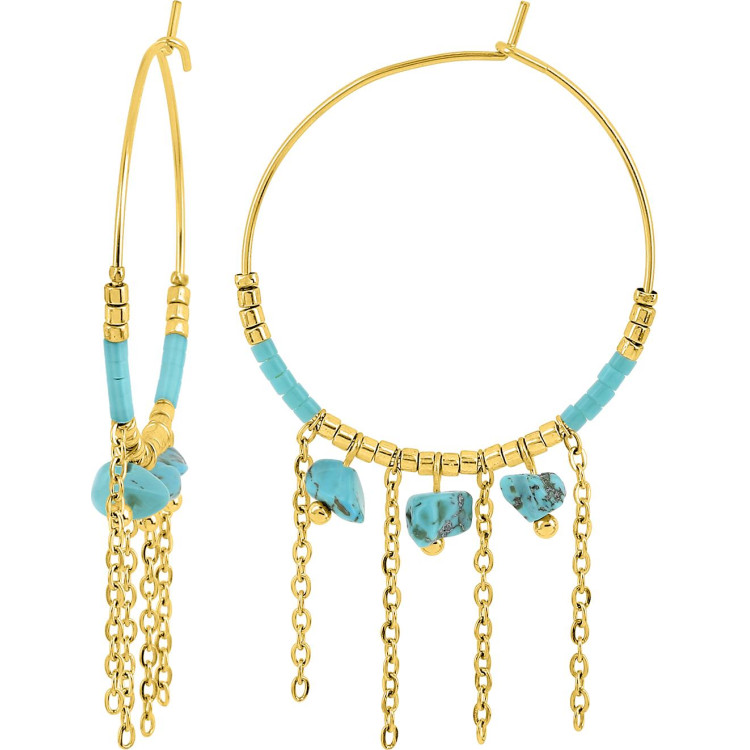 Boucles d'oreilles créoles turquoise et verre – Acier doré | Bijouly