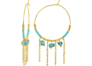 Boucles d'oreilles créoles turquoise et verre – Acier doré | Bijouly