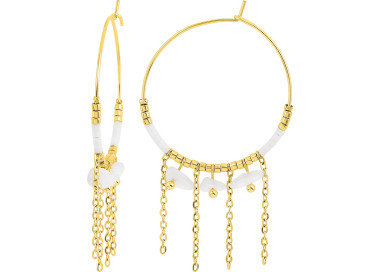 Boucles d'oreilles créoles jade blanc et verre – Acier doré | Bijouly