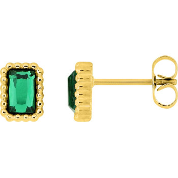 Boucles d'oreilles puces verre vert – Acier doré | Bijouly