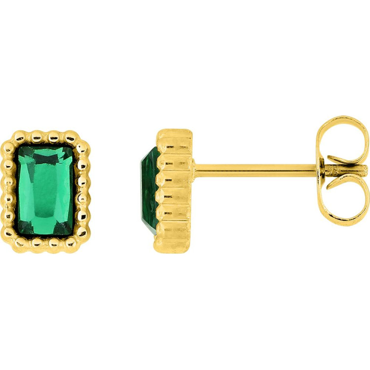 Boucles d'oreilles puces verre vert – Acier doré | Bijouly