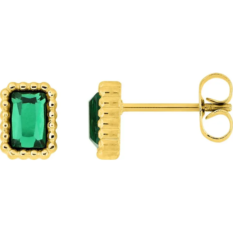 Boucles d'oreilles puces verre vert – Acier doré | Bijouly