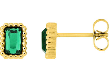 Boucles d'oreilles puces verre vert – Acier doré | Bijouly