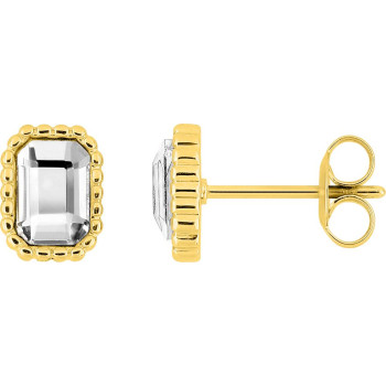 Boucles d'oreilles puces verre blanc – Acier doré | Bijouly