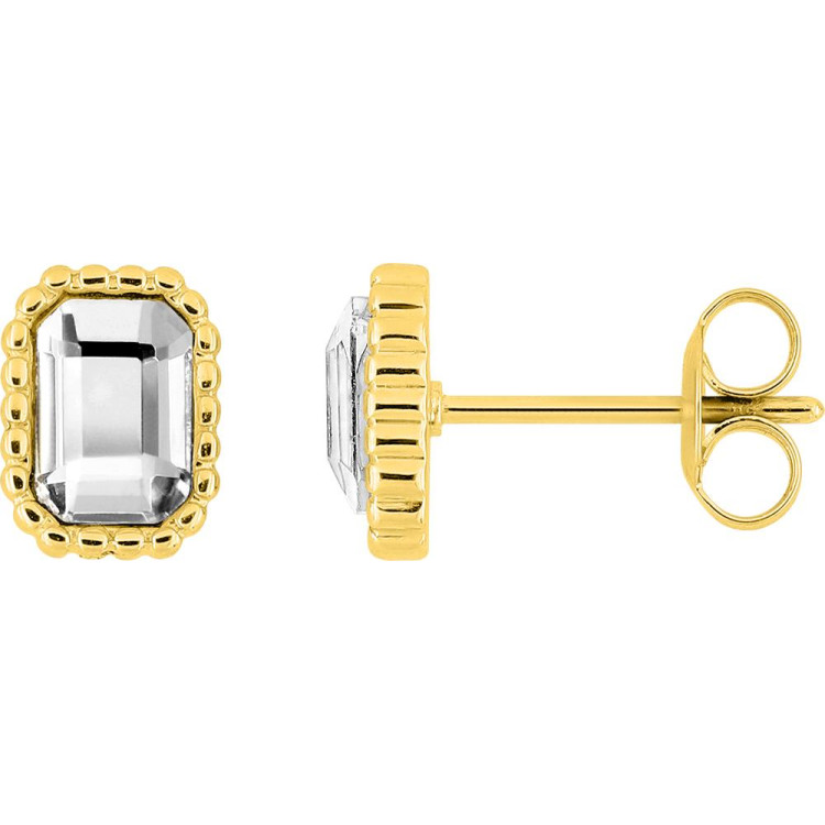 Boucles d'oreilles puces verre blanc – Acier doré | Bijouly