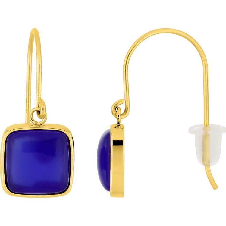 Boucles d'oreilles crochet agate bleue teintée – Acier doré | Bijouly