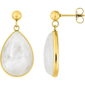 Boucles d'oreilles pendantes IP jaune et jade blanc | Bijouly