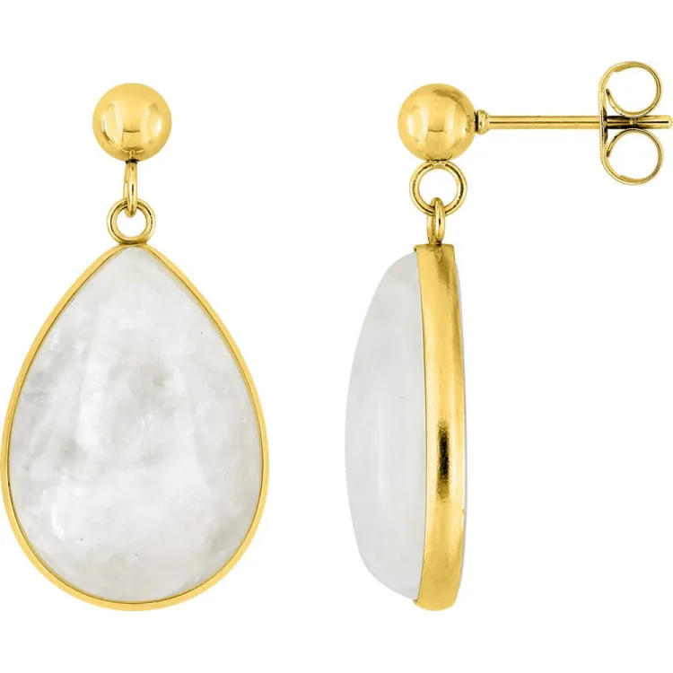 Boucles d'oreilles pendantes IP jaune et jade blanc | Bijouly