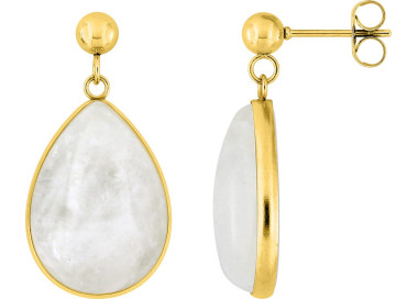 Boucles d'oreilles pendantes IP jaune et jade blanc | Bijouly