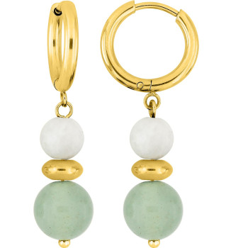 Boucles d'oreilles créoles jaspe aventurine – Acier doré | Bijouly