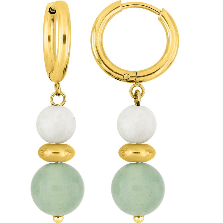 Boucles d'oreilles créoles jaspe aventurine – Acier doré | Bijouly