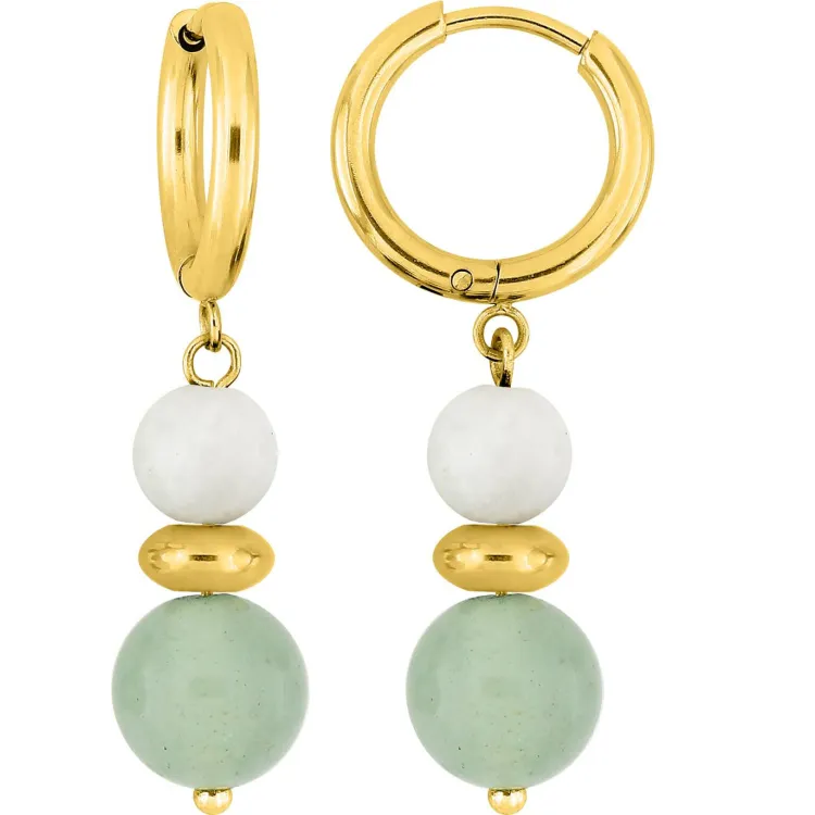 Boucles d'oreilles créoles jaspe aventurine – Acier doré | Bijouly