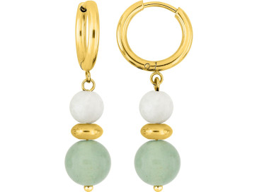 Boucles d'oreilles créoles jaspe aventurine – Acier doré | Bijouly