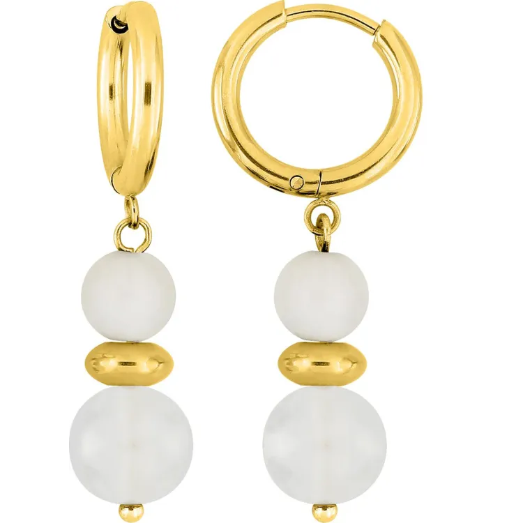 Boucles d'oreilles créoles jaspe – Acier doré | Bijouly