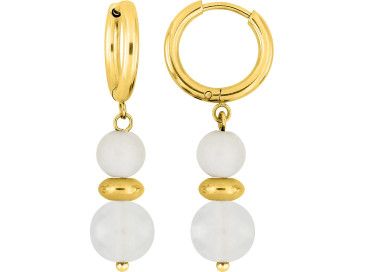 Boucles d'oreilles créoles jaspe – Acier doré | Bijouly