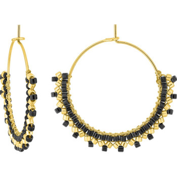 Boucles d'oreilles créoles verre noir et doré | Bijouly