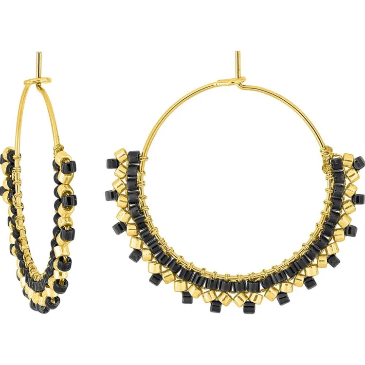 Boucles d'oreilles créoles verre noir et doré | Bijouly