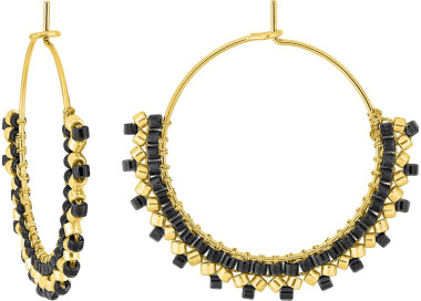 Boucles d'oreilles créoles verre noir et doré | Bijouly