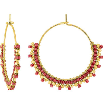 Boucles d'oreilles créoles verre rouge et doré | Bijouly