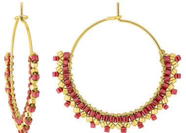 Boucles d'oreilles créoles verre rouge et doré | Bijouly