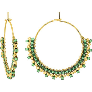 Boucles d'oreilles créoles verre vert et doré | Bijouly