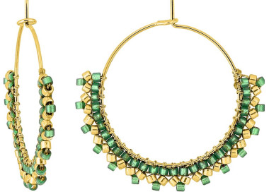 Boucles d'oreilles créoles verre vert et doré | Bijouly