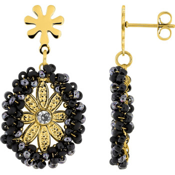 Boucles d'oreilles pendantes cristal et verre – Acier doré | Bijouly