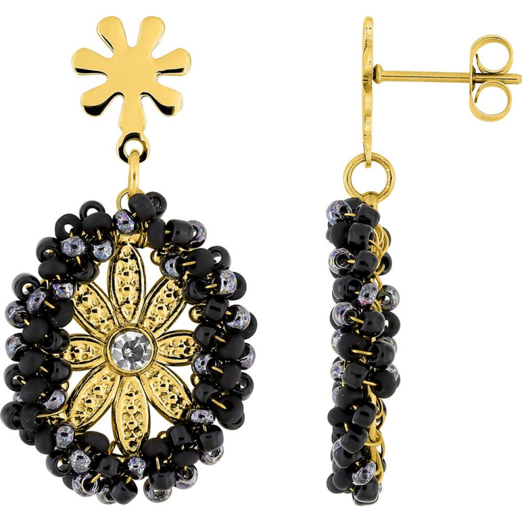 Boucles d'oreilles pendantes cristal et verre – Acier doré | Bijouly