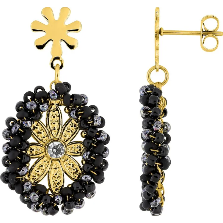 Boucles d'oreilles pendantes cristal et verre – Acier doré | Bijouly