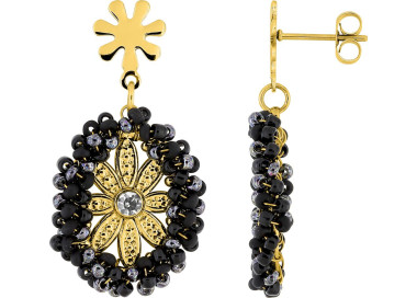 Boucles d'oreilles pendantes cristal et verre – Acier doré | Bijouly