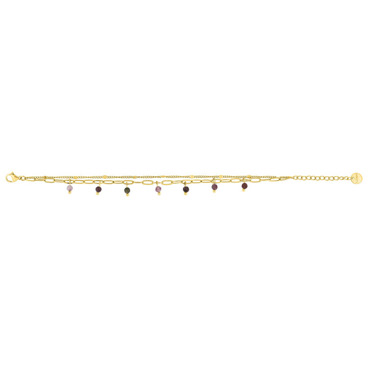Bracelet tourmaline rose souple – Acier doré | Bijouly