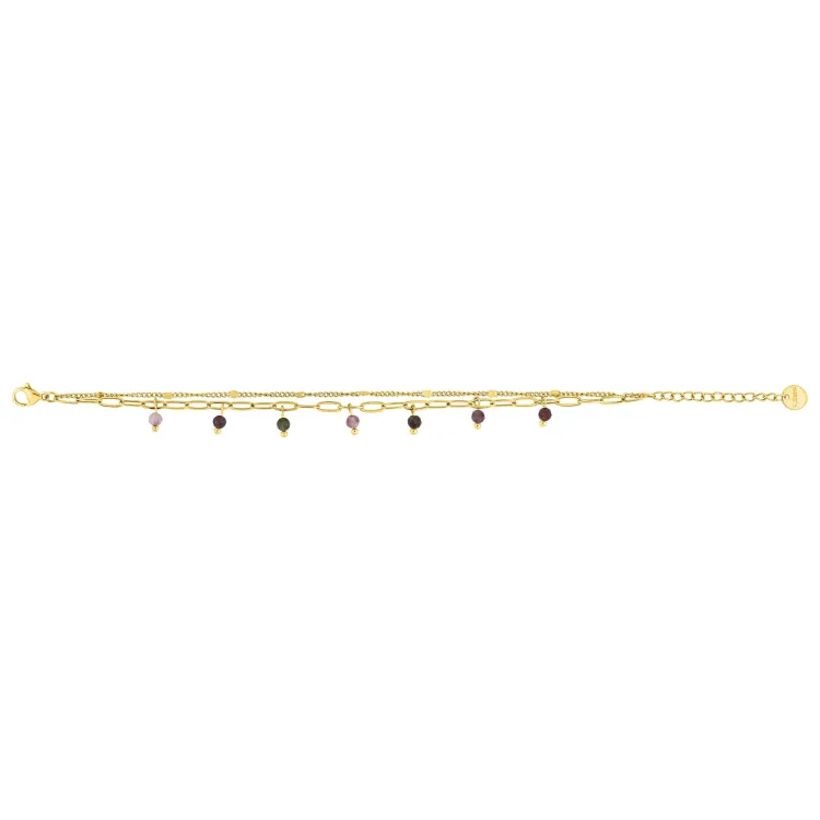 Bracelet tourmaline rose souple – Acier doré | Bijouly
