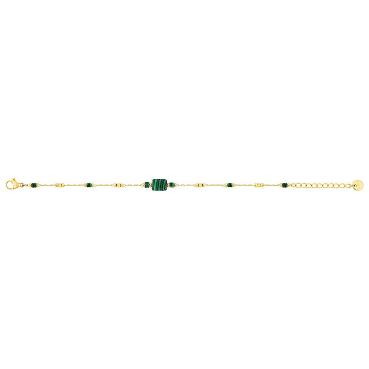 Bracelet malachite synthétique et verre – Acier doré | Bijouly