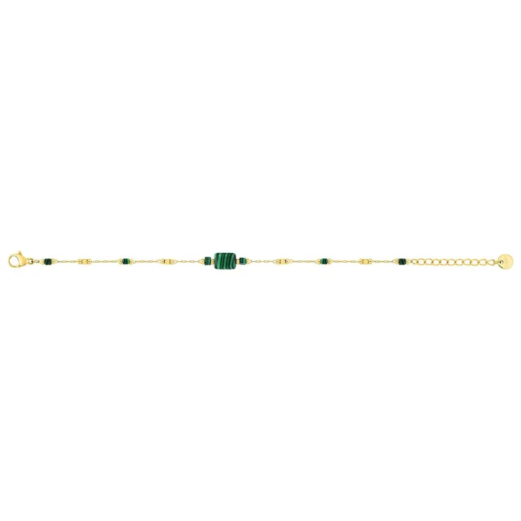 Bracelet malachite synthétique et verre – Acier doré | Bijouly