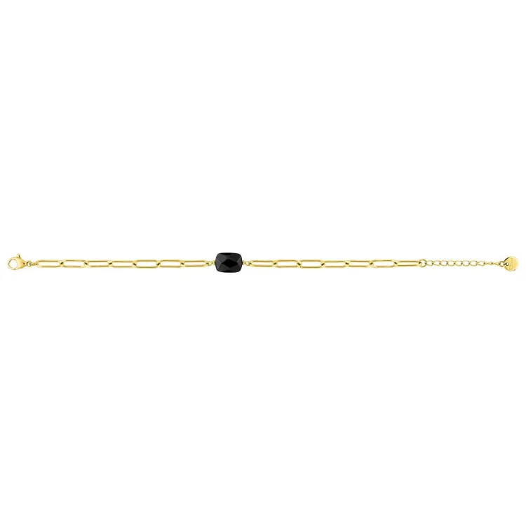 Bracelet agate noire – Acier doré | Bijouly