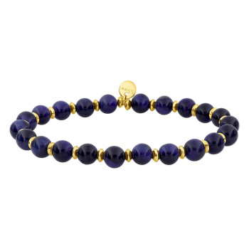 Bracelet nylon œil de tigre bleu teinté – Acier doré | Bijouly