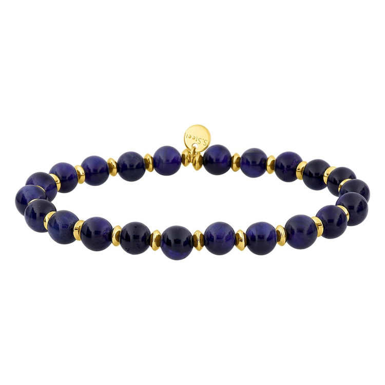 Bracelet nylon œil de tigre bleu teinté – Acier doré | Bijouly