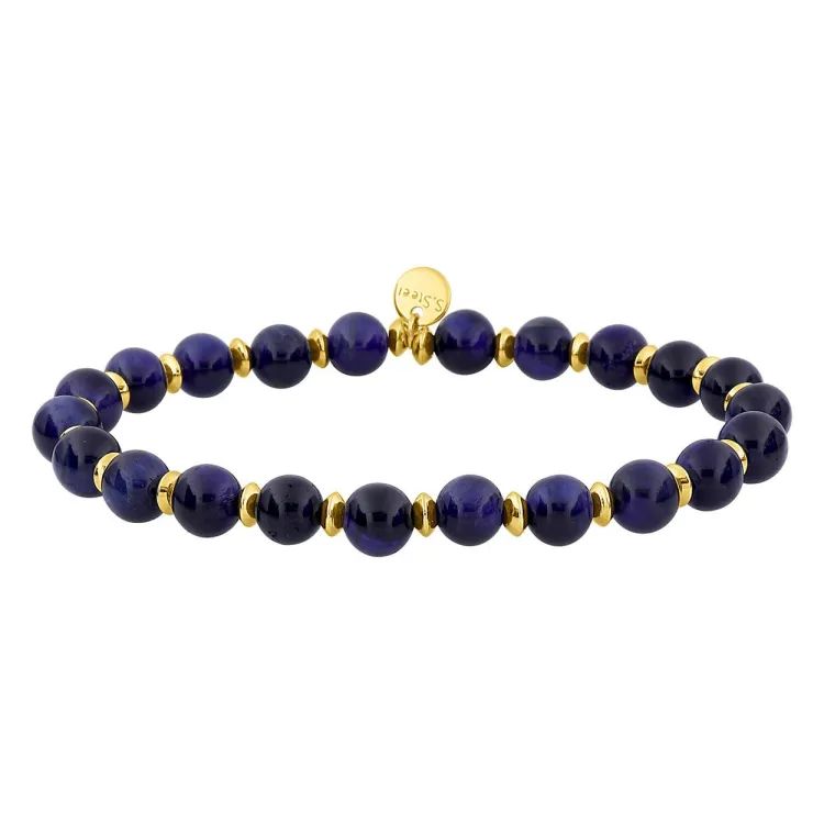 Bracelet nylon œil de tigre bleu teinté – Acier doré | Bijouly