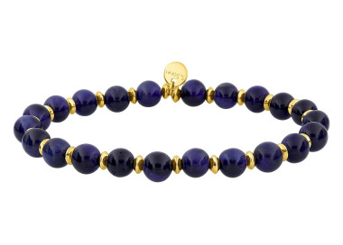 Bracelet nylon œil de tigre bleu teinté – Acier doré | Bijouly