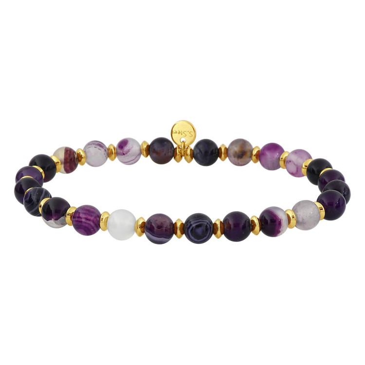 Bracelet nylon agate violette – Acier doré | Bijouly