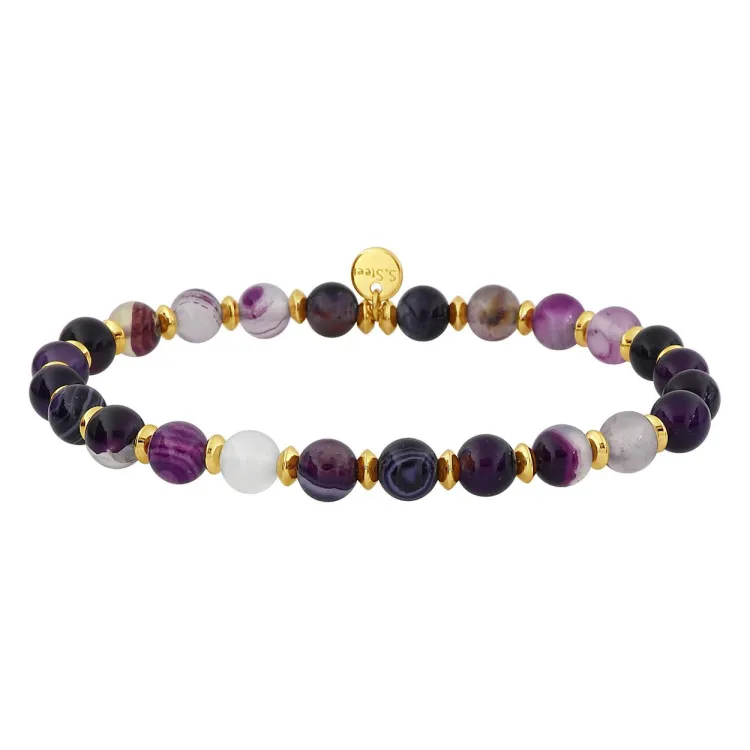 Bracelet nylon agate violette – Acier doré | Bijouly