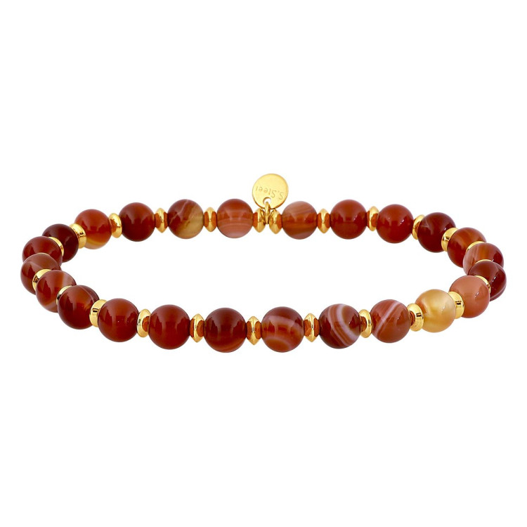Bracelet nylon agate rouge – Acier doré | Bijouly