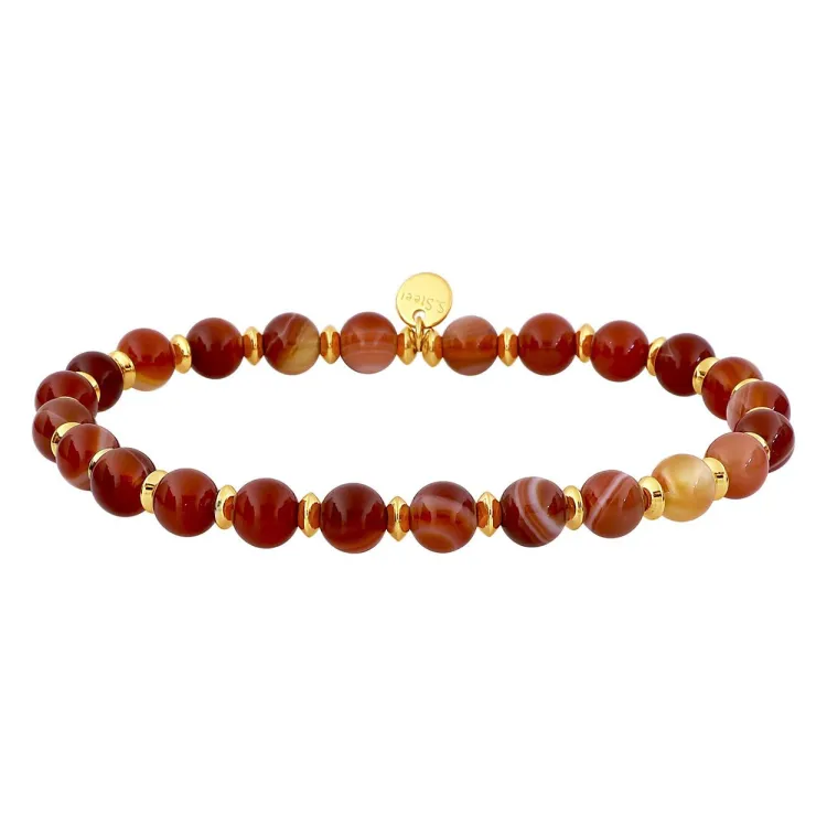 Bracelet nylon agate rouge – Acier doré | Bijouly