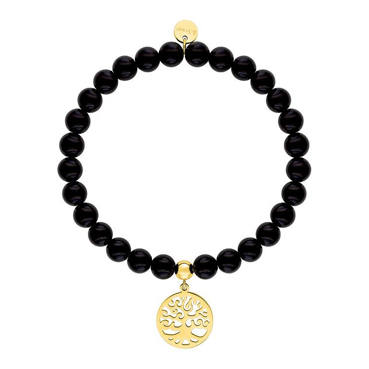 Bracelet agate noire – Acier doré | Bijouly
